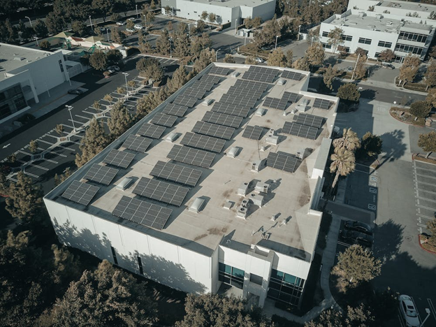 Solar panels on commercial building roof